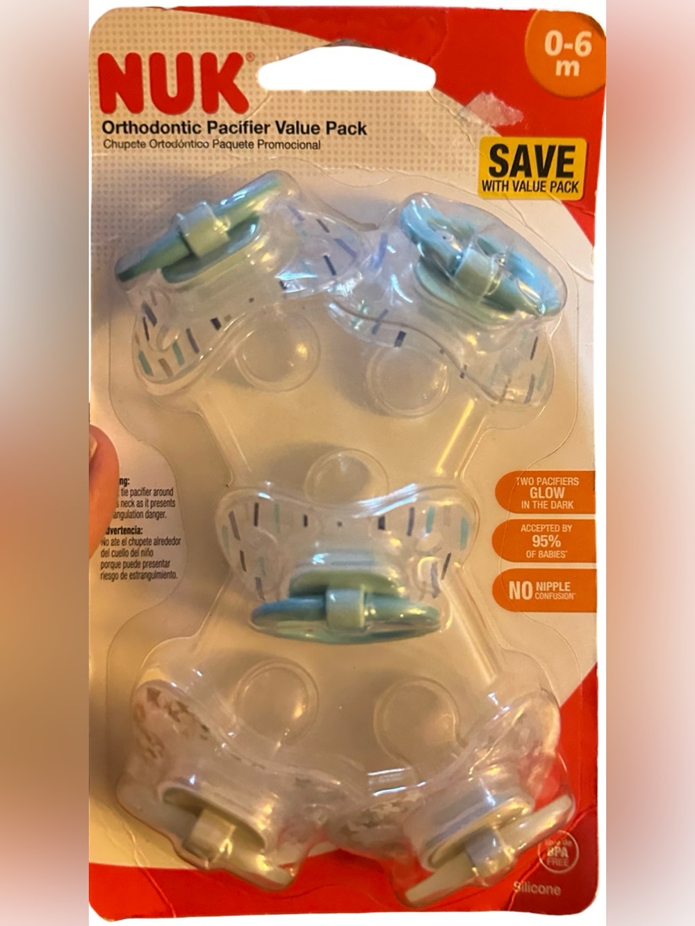 NUK Orthodontic Pacifier Value Pack - Light Green/White (0-6m)